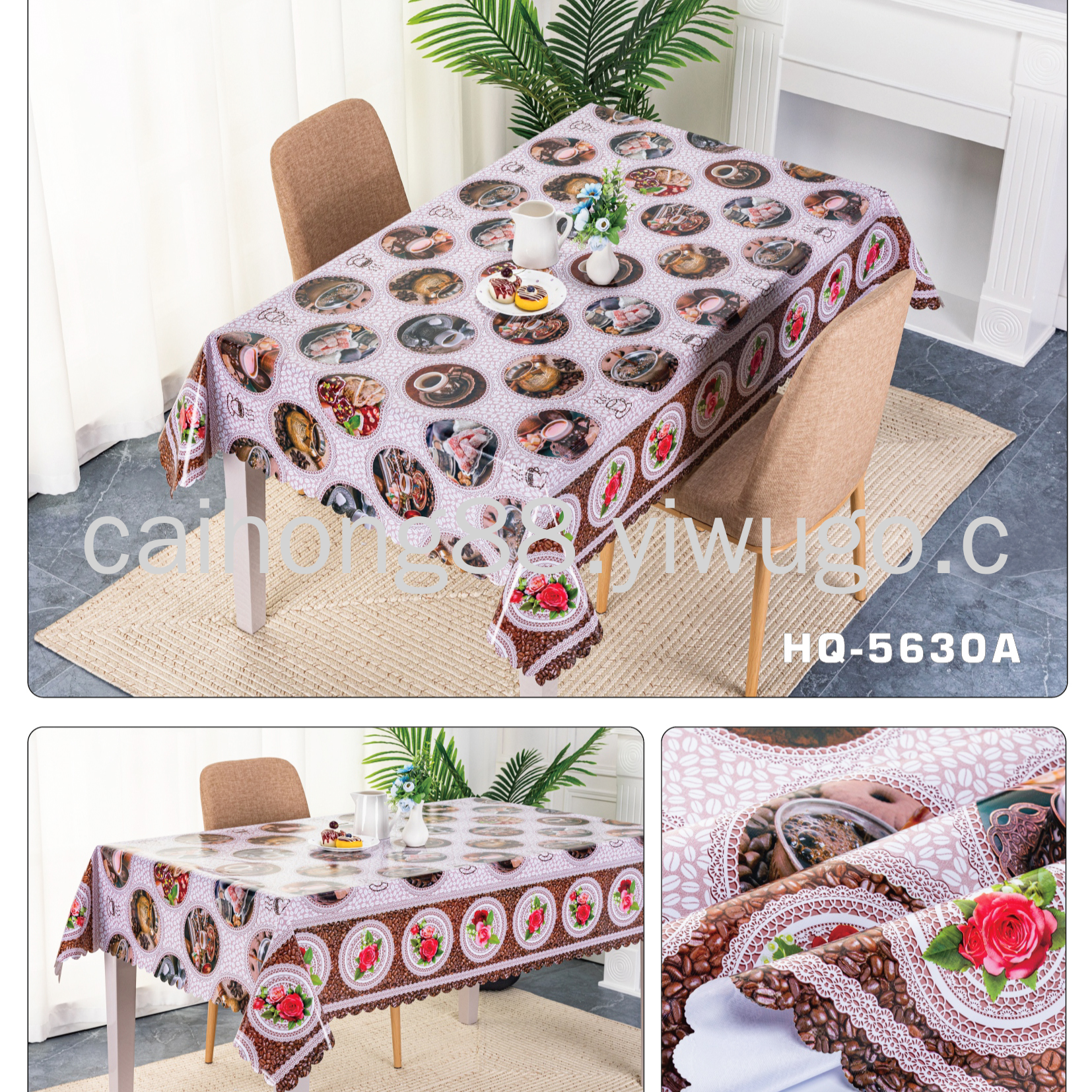 Country-style European-style high-definition PVC printed tablecloth and tablecloth, high-quality three-piece heavy-duty waterproof and no-wash tablecloth Specification drawing
