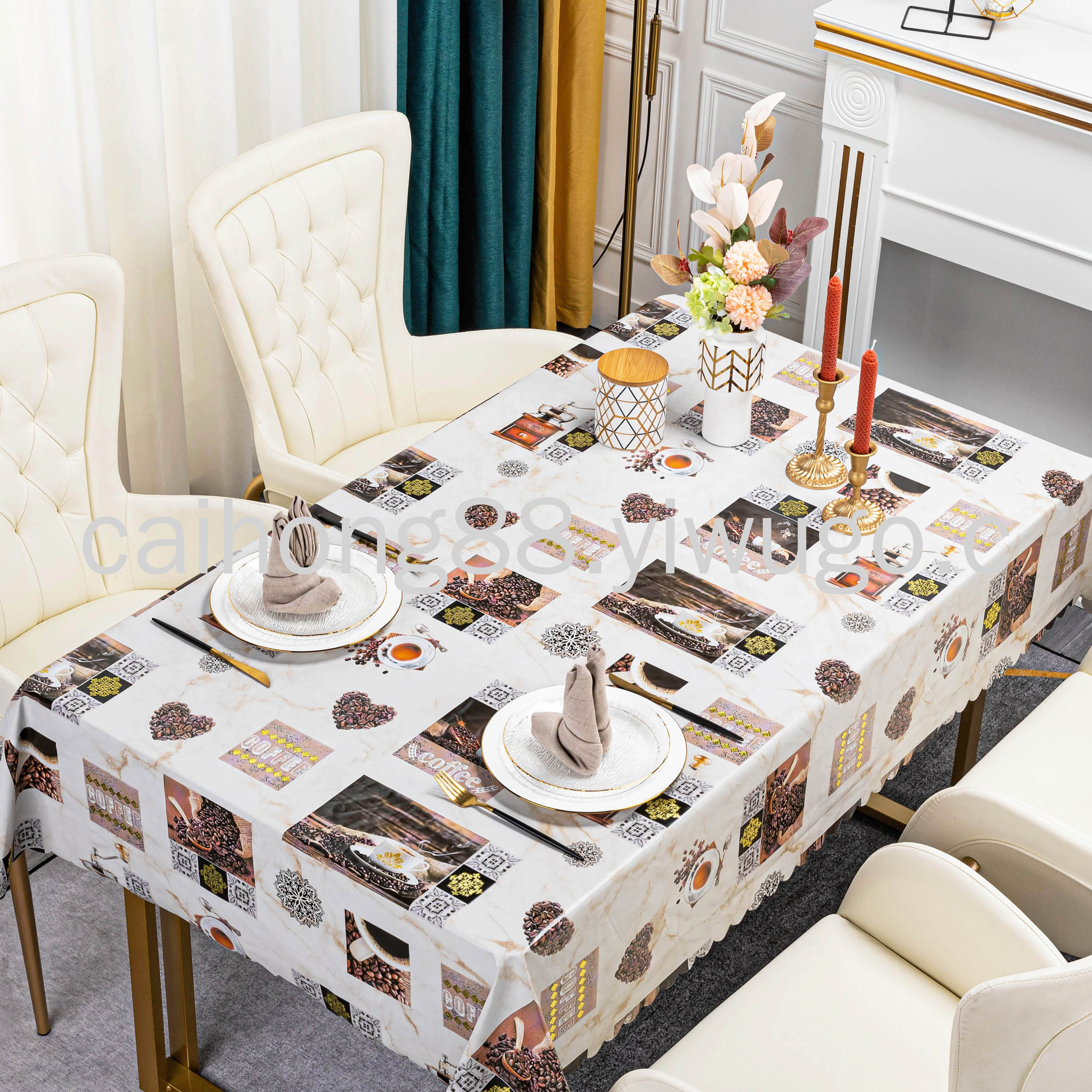 Factory direct sales of high-end European-style PVC gold-plated powder tablecloths, hotel and household waterproof, no-wash, exquisite embossed tablecloths Item Picture