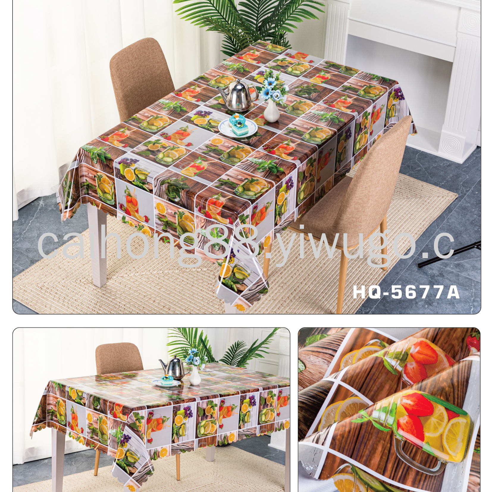 Country-style European-style high-definition PVC printed tablecloth and tablecloth, high-quality three-piece heavy-duty waterproof and no-wash tablecloth Item Picture