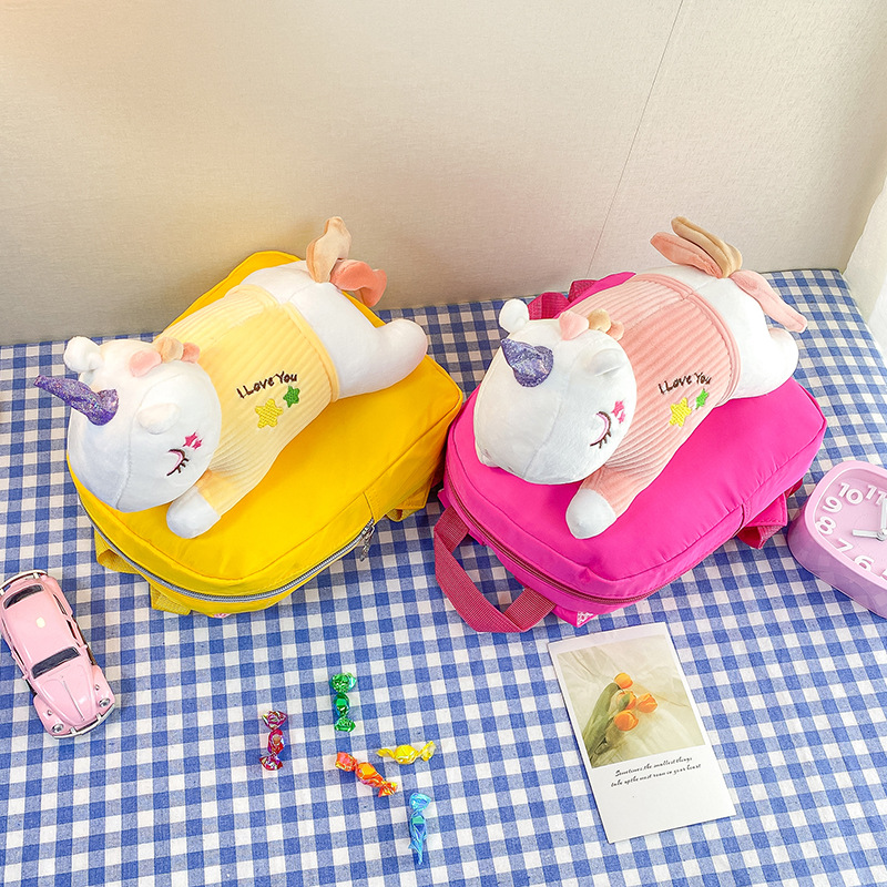 The new Unicorn backpack for children, a Korean-style waterproof nylon kindergarten schoolbag, supports printing details Picture