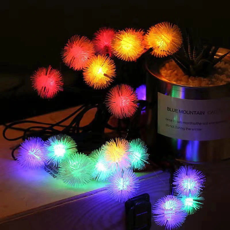 Led Fuzz ball lamp string Christmas decorations Bedroom lights Dandelion lamp string indoor and outdoor solar lamp string thumbnail