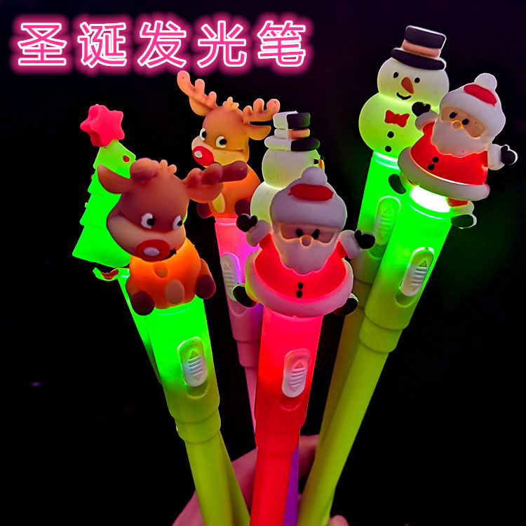 儿童发光圣诞节礼物PVC卡通签字笔创意儿童圣诞笔 节日礼品中性笔