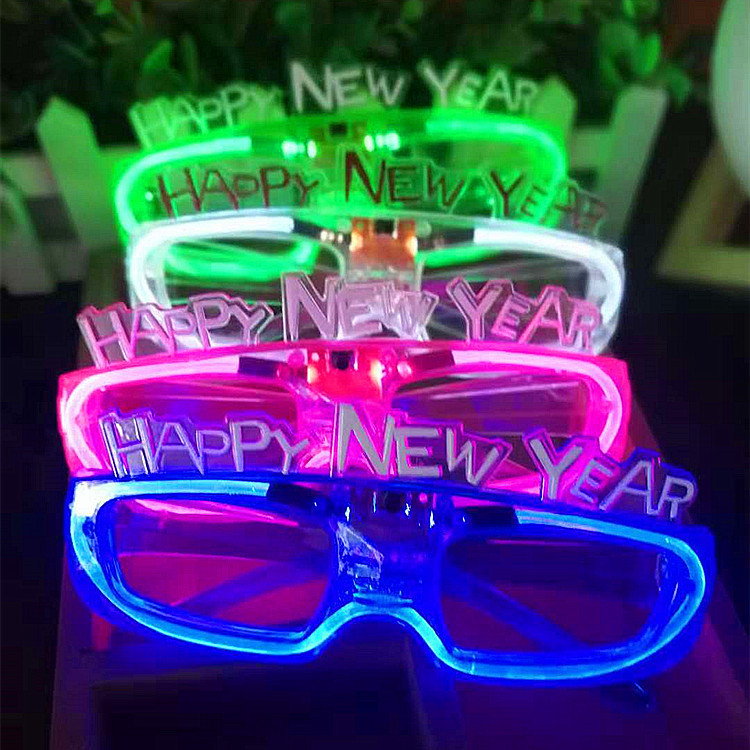 新年happy new year发光眼镜 酒吧节日圣诞派对圣诞LED眼镜速卖通