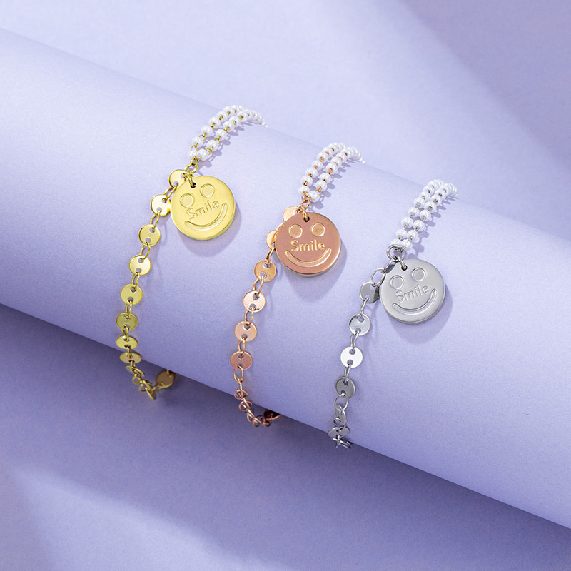 Xuping joyería europa y américa personalidad hip hop smiley cara alfabeto pulsera ins influencers doble capa acero inoxidable titanio acero pulsera mujeres