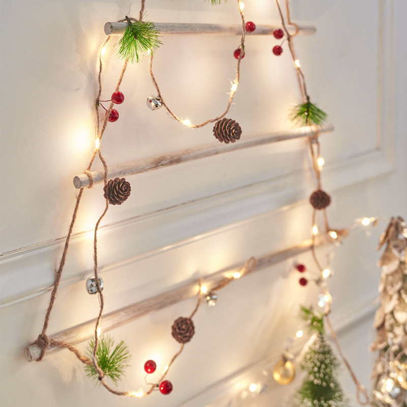 Christmas lights, LED lights, pine cones, pine needles, Christmas lights, Christmas bells, colorful lights