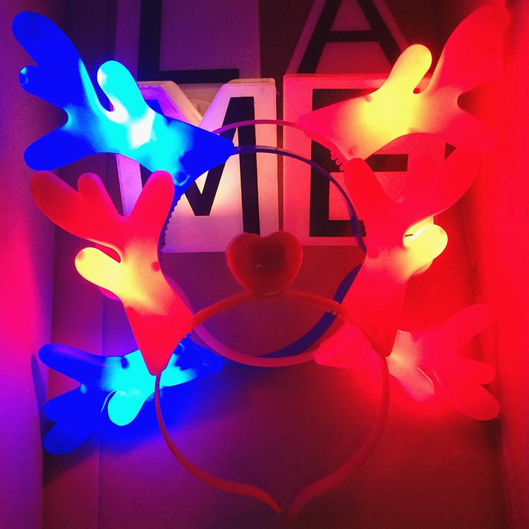 圣诞发光一体鹿角头箍 发光龙角头饰发夹 地摊玩具演唱会助威