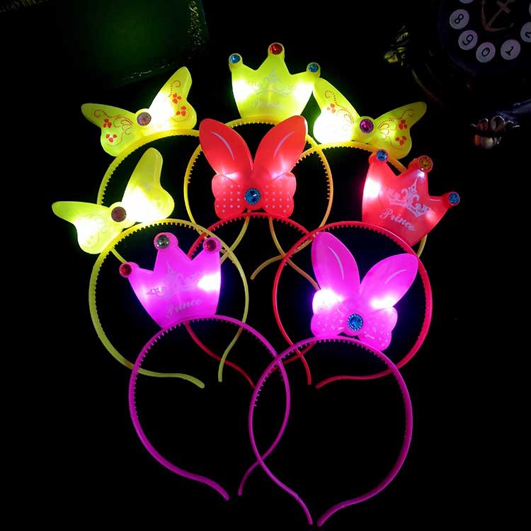 网红发夹发光玩具 闪光头箍 发光蝴蝶结皇冠兔耳朵发箍演唱会地摊