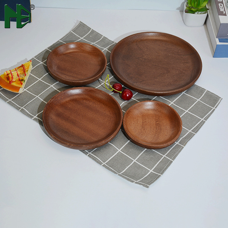 木质圆形黑胡桃木质托盘水果面包盘宝宝餐盘多种尺寸可批发