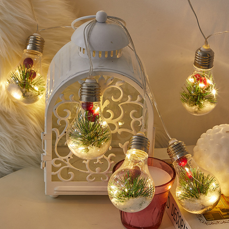 新品LED圣诞灯泡灯串 松针红果圣诞铜线灯串房间卧室背景布置彩灯