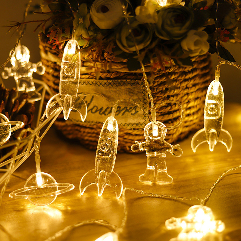 Amazon's new astronaut lamp string LED Astronaut space rocket children's room decorative lamp string holiday lights