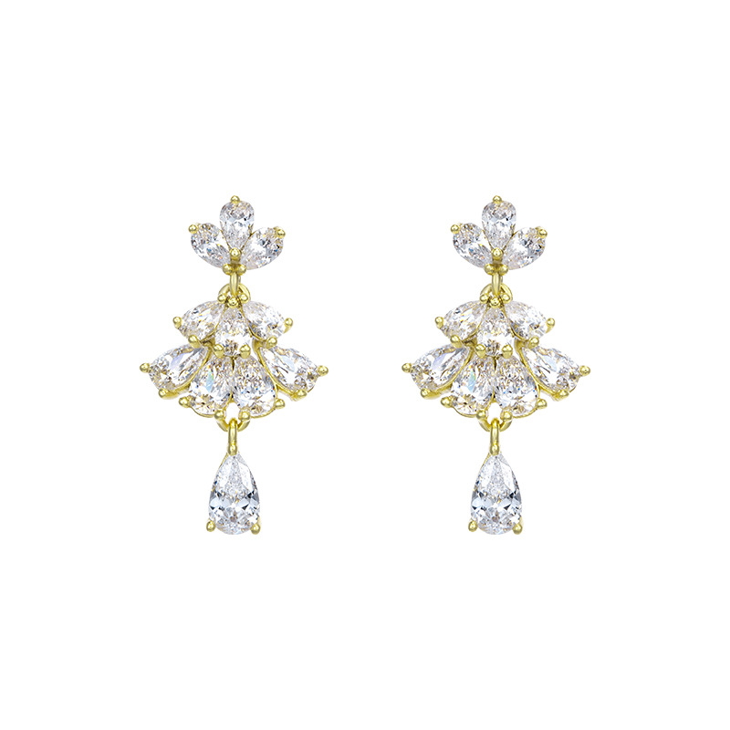 Xuping joyería nueva llegada simple influenciador temperamento pequeño abanico 925 aguja de plata plateada 14K pendientes de oro para mujer AE1012 Item Picture