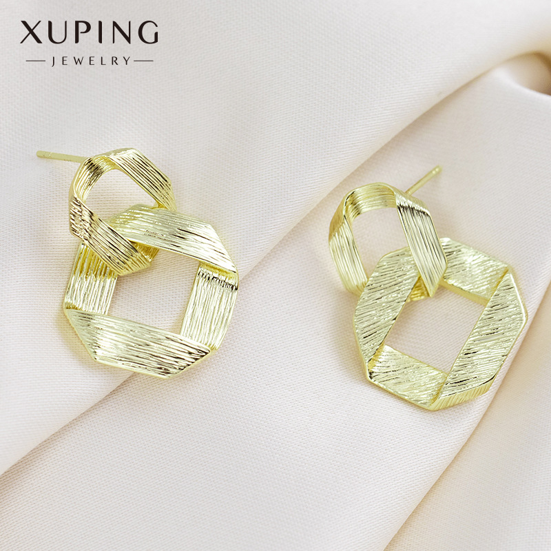 Xuping Jewelry's new S925 silver needle earrings from Europe and America feature a fashionable design with a square brushed style and a unique, cold look details Picture