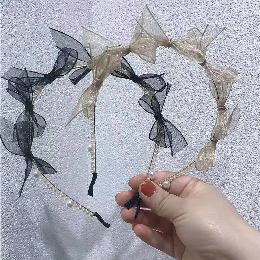 纱蝴蝶结头饰法式珍珠发箍复古女夏季网红超仙气质2022年新款头箍