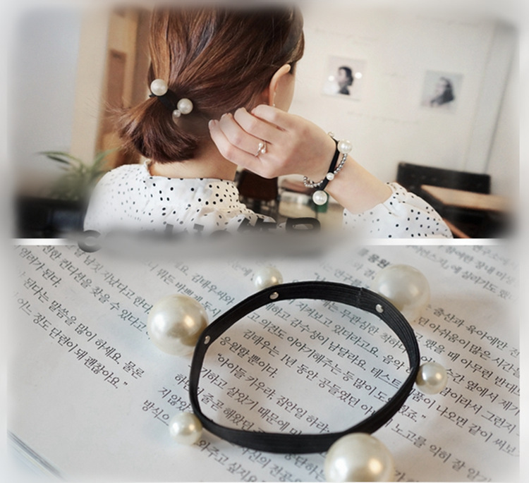 韩国无接缝丸子头大小珍珠发饰发圈头绳扁皮筋 厂家直销