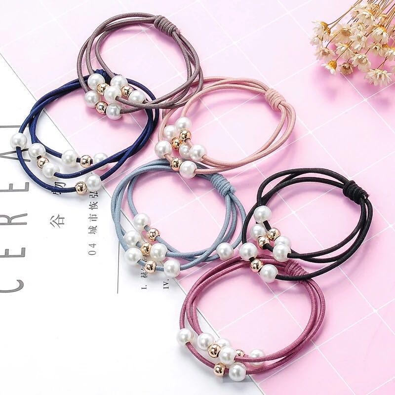 Creative hair rope temperament versatile pearl hair ring beaded multi-layer hair ring high elastic rubber band hair rope