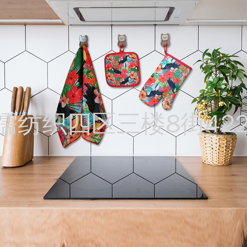 厨房三件套微波炉烘培手套隔热垫抹布百洁巾擦车巾清洁巾速干吸水