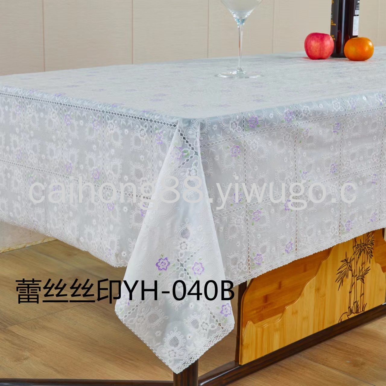 PVC printed white base beige lace tablecloth with floral patterns, home tablecloth, hotel waterproof and no-wash tablecloth Specification drawing