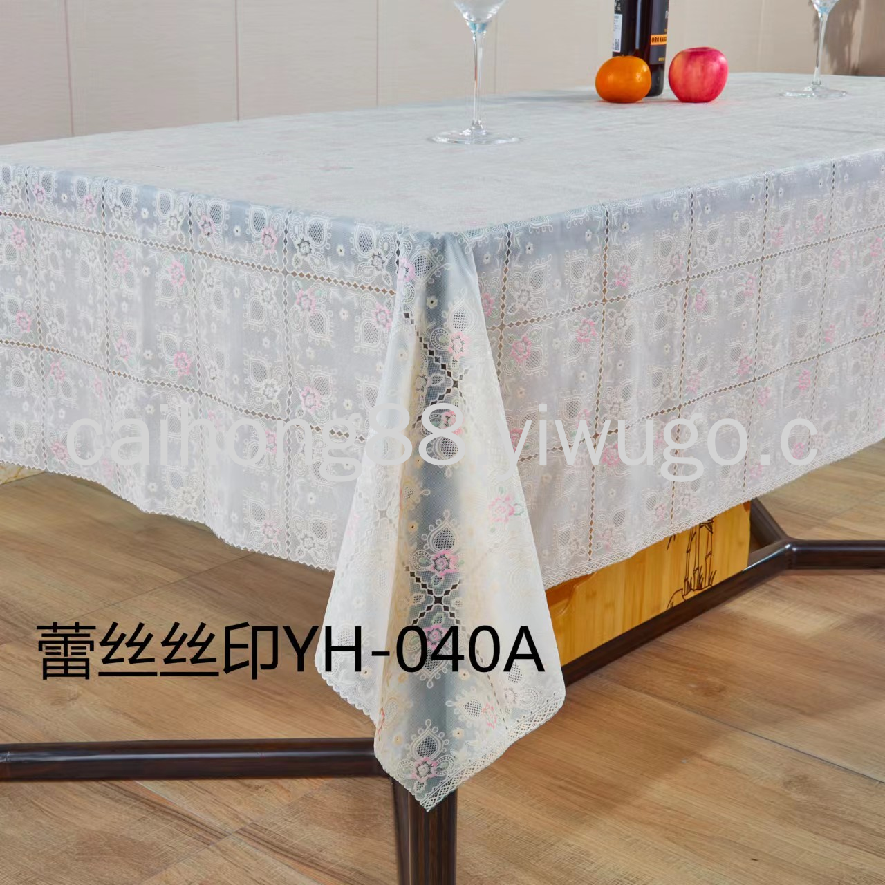 PVC printed white base beige lace tablecloth with floral patterns, home tablecloth, hotel waterproof and no-wash tablecloth Item Picture