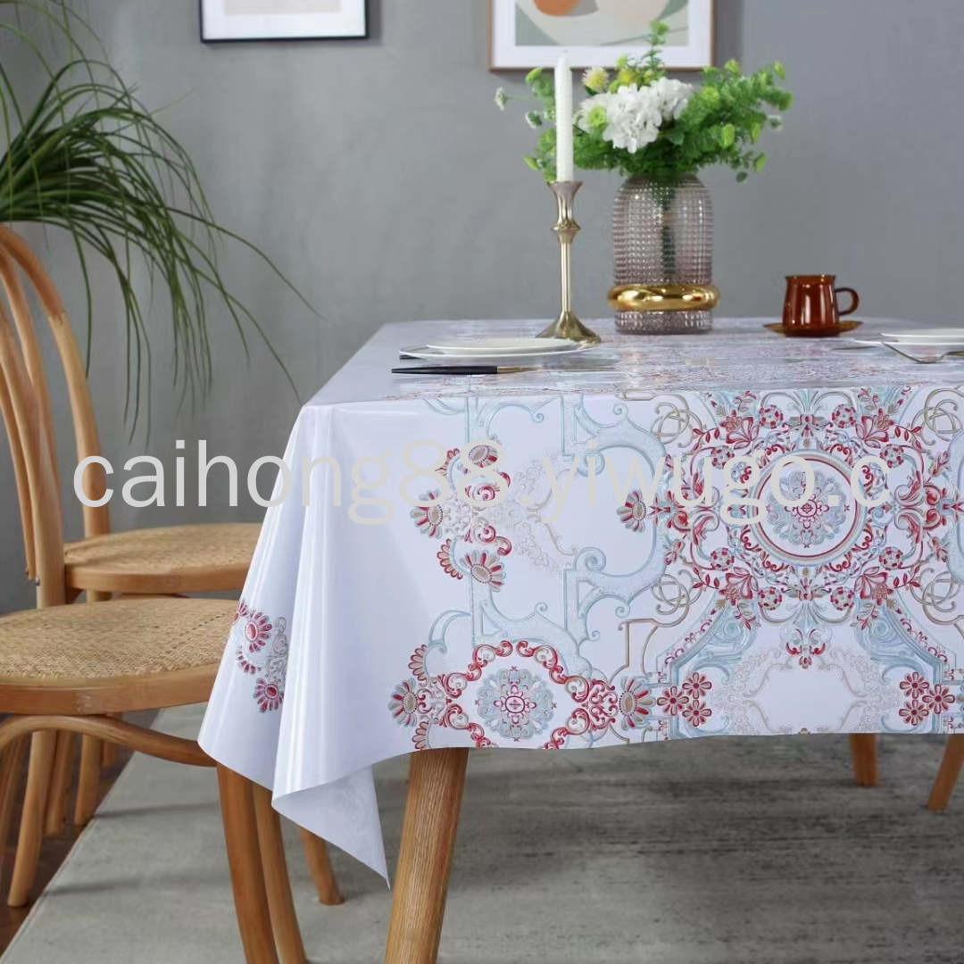 PVC printed embossed pearlescent glitter tablecloth, European-style elegant and fashionable home and hotel waterproof and no-wash tablecloth full figure