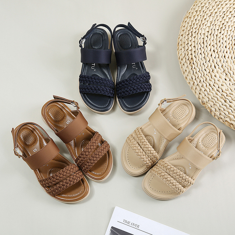 2022 Summer New Fashion Vintage Double Woven Women's Shoes Breathable Comfortable Lightweight Soft Soled Sandal For Women Specification drawing