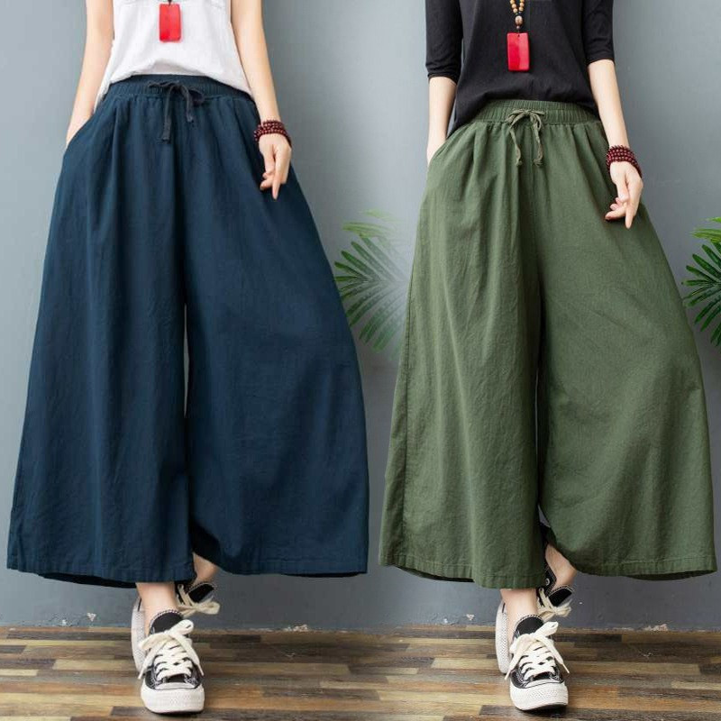 Wide-leg women's summer cotton and linen breathable loose large size 2022 style, self-produced by the manufacturer, large quantity now dispatched for export, single eight-inch pants
