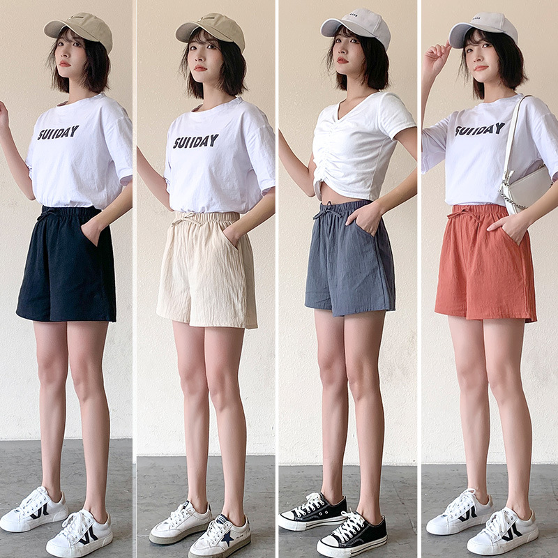 2021 new loose linen large size student sports leisure cotton and linen shorts women summer wide leg pants manufacturers wholesale