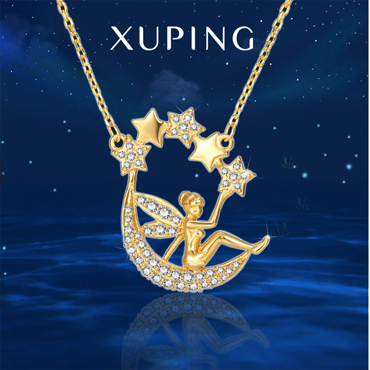 Xuping Jewelry Fairy Angel Pendant, European and American necklace, 24K gold plated synthetic cubic zirconia necklace for women