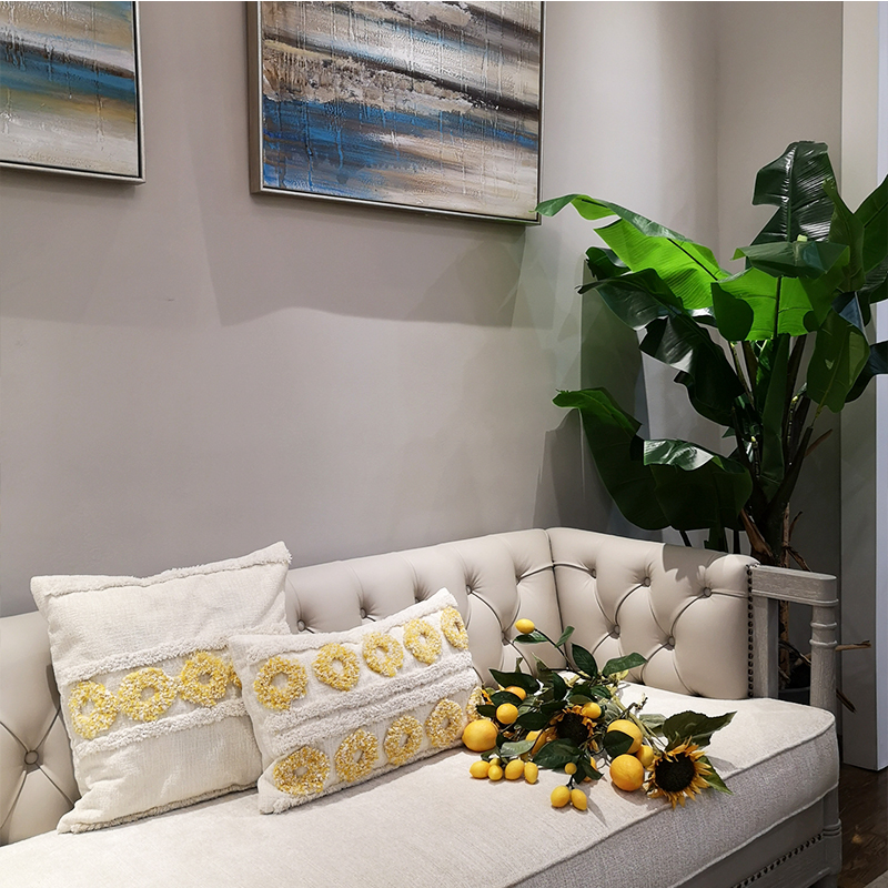 Yellow Nornordic style hand-embroidered cushion cover, simple European style cushion, ethnic style exotic pure cotton throw pillow, creative bay window cushion Application Scenario