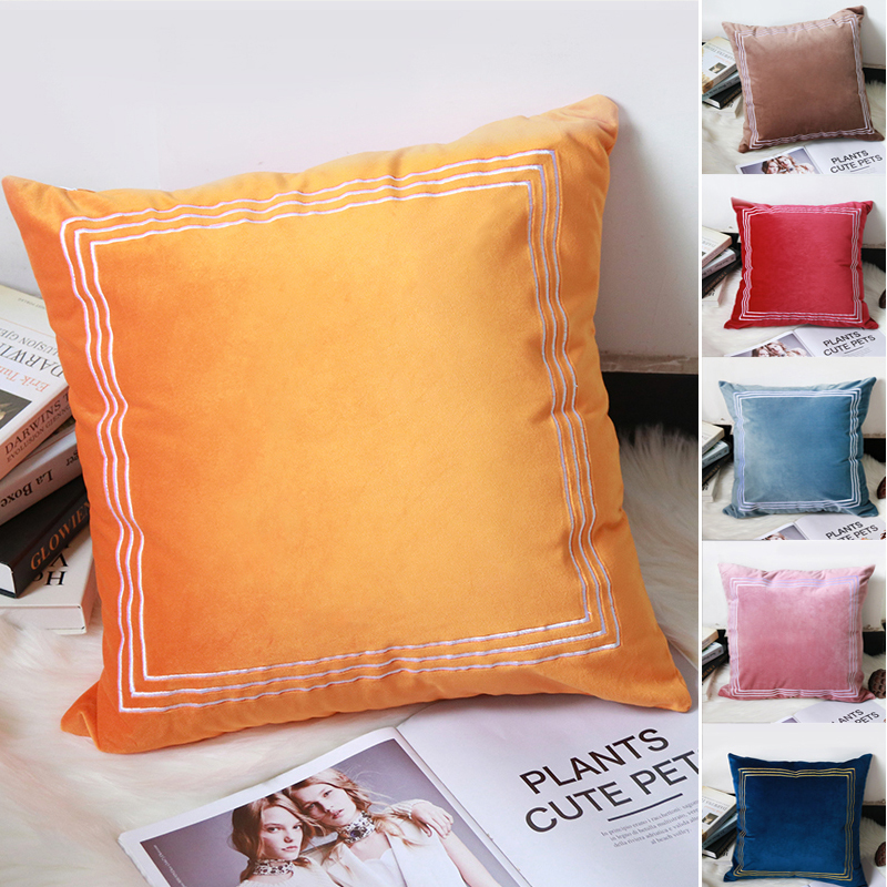 Velvet embroidered cushion cover, Nordic simple solid color throw pillow, sofa cushion, headboard throw pillow cover, without core