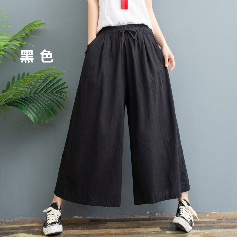 Wide-leg women's summer cotton and linen breathable loose large size 2022 style, self-produced by the manufacturer, large quantity now dispatched for export, single eight-inch pants Application Scenario