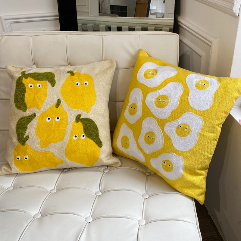 All-cotton embroidered cartoon fruit throw pillow, living room sofa pillow, children's cute bedside cushion, heart-free bay window cushion Application Scenario