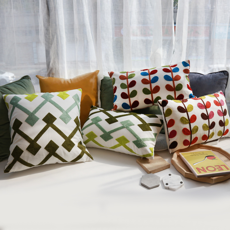 Leaf, plant, flower and embroidered cushion 30*50 waist pillowcase, fashionable and fresh geometric cushion bag, country-style pillowcase