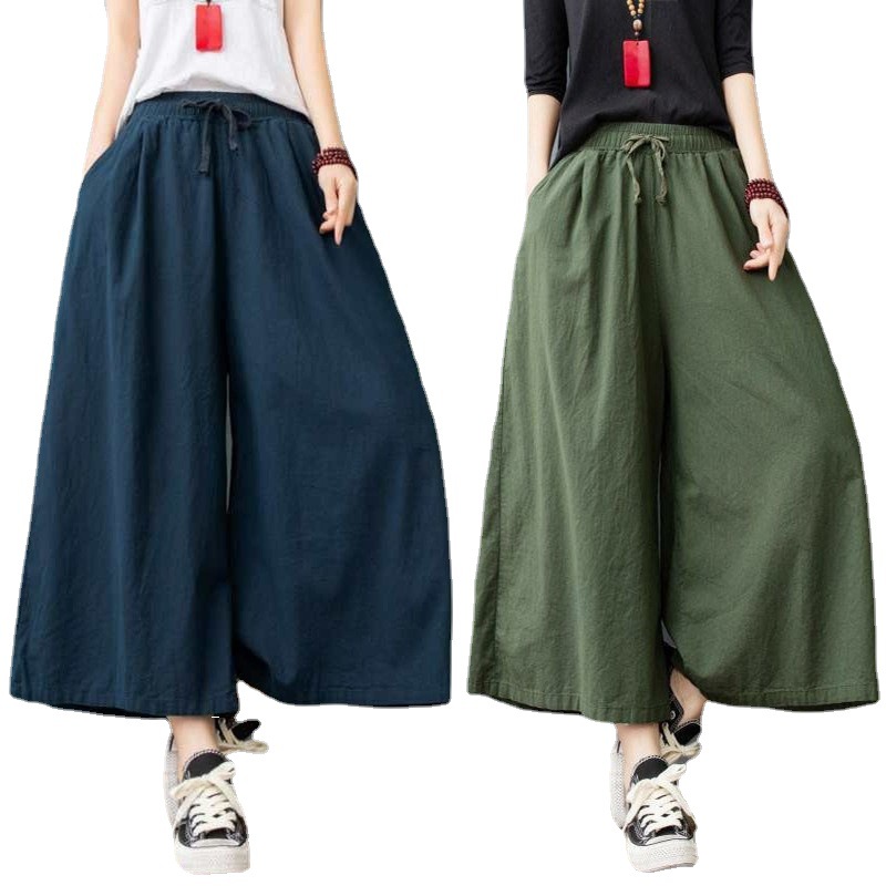 Wide-leg women's summer cotton and linen breathable loose large size 2022 style, self-produced by the manufacturer, large quantity now dispatched for export, single eight-inch pants Item Picture
