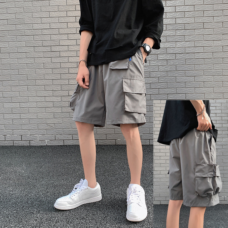 Hong Kong Trend cargo shorts men's multi-pocket straight leg trend loose slacks wide leg ins nickel pants