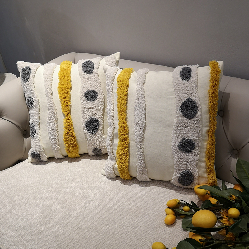 Yellow Nornordic style hand-embroidered cushion cover, simple European style cushion, ethnic style exotic pure cotton throw pillow, creative bay window cushion
