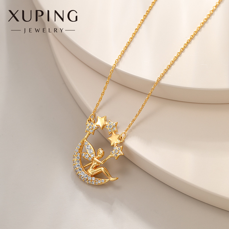 Xuping Jewelry Fairy Angel Pendant, European and American necklace, 24K gold plated synthetic cubic zirconia necklace for women Specification image