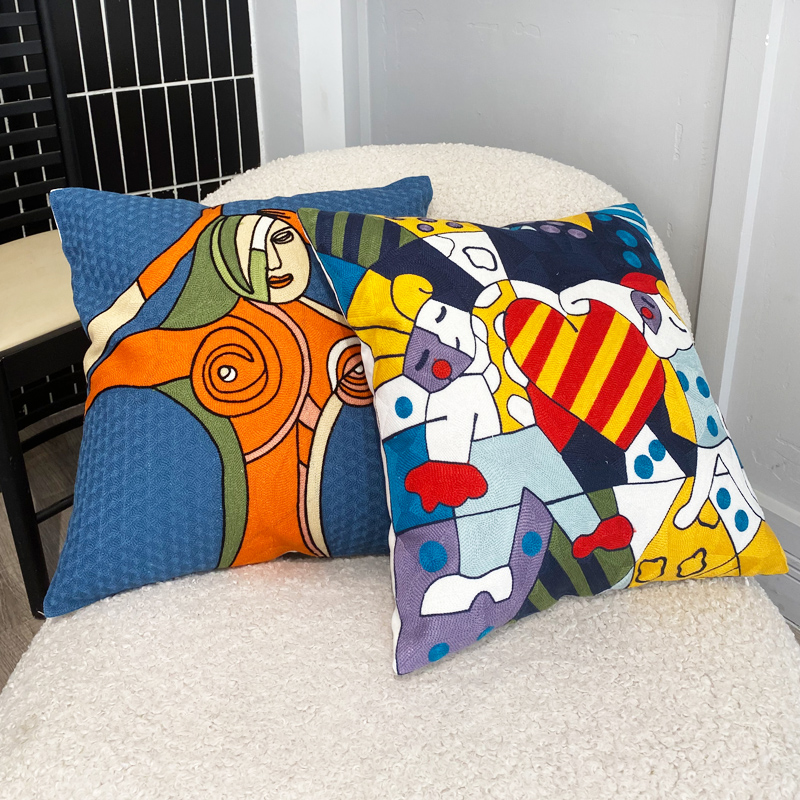 American-style embroidered pillow sofa backrest, creative and personalized 45x45 retro thickened cotton and linen pillow cover