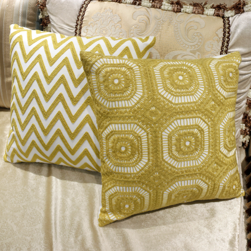 Nordic minimalist geometric embroidered flower all-cotton yellow pillowcase cushion waist support living room combination sofa pillow bay window cushion Specification image