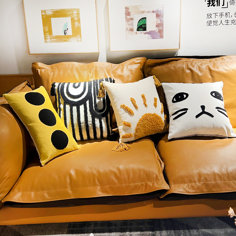 Nordic geometric throw pillow, simple line pattern pillow cover, living room sofa pillow, balcony leisure chair backrest, pure cotton Specification image