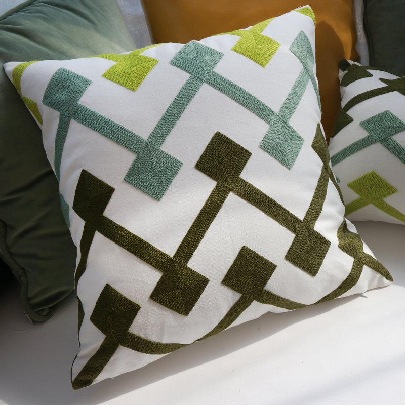 Leaf, plant, flower and embroidered cushion 30*50 waist pillowcase, fashionable and fresh geometric cushion bag, country-style pillowcase Specification image