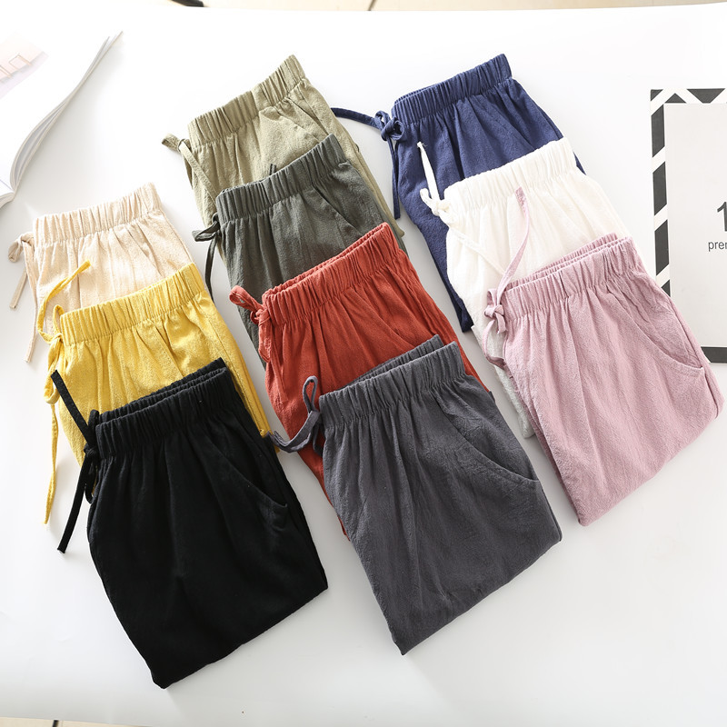 Cotton and linen shorts for women 2022 New linen cotton and linen large-sized student sportswear and casual shorts for women wide-leg pants factory direct sales details Picture