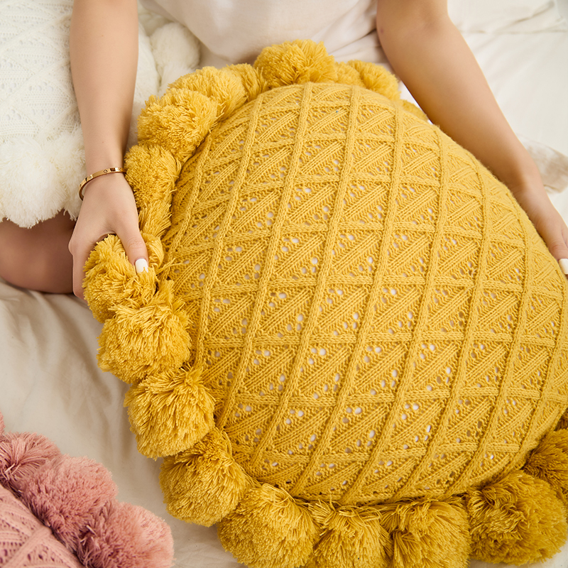 The sofa features a large round backrest, a Nordic living room sunflower cushion pillow, an Instagram popular bay window pillow, and a round headboard Application Scenario