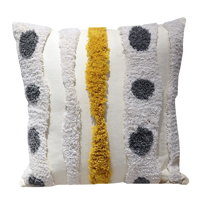 Yellow Nornordic style hand-embroidered cushion cover, simple European style cushion, ethnic style exotic pure cotton throw pillow, creative bay window cushion Item Picture