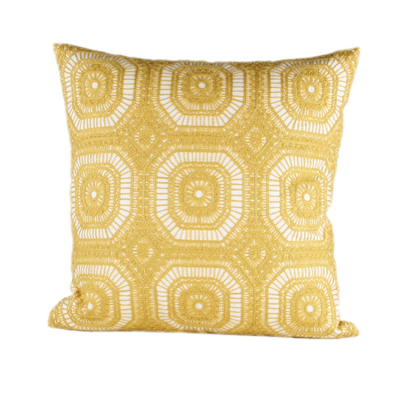 Nordic minimalist geometric embroidered flower all-cotton yellow pillowcase cushion waist support living room combination sofa pillow bay window cushion Item Picture
