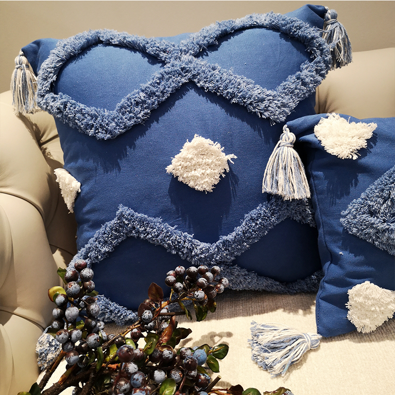American tassel embroidery cushion cover, Mediterranean home pillowcase, office living room sofa, model room throw pillow, all-cotton lumbar pillow Application Scenario