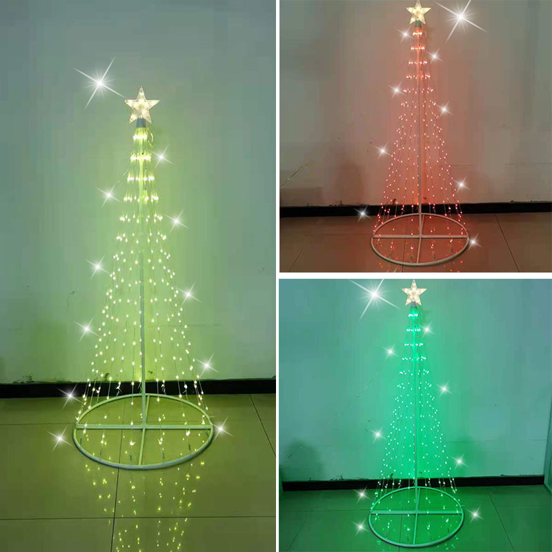 铁艺智能led锥形树灯全彩RGB动态折叠圣诞树灯弹簧螺旋树灯盘旋灯