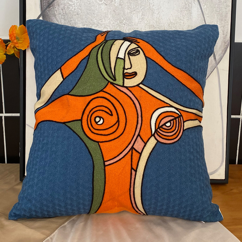 American-style embroidered pillow sofa backrest, creative and personalized 45x45 retro thickened cotton and linen pillow cover Application Scenario
