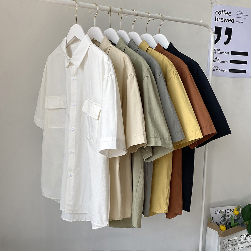 Summer color short-sleeved shirt Men's loose Japanese outfit five-sleeved shirt harbor style white trend half-sleeved shirt thumbnail