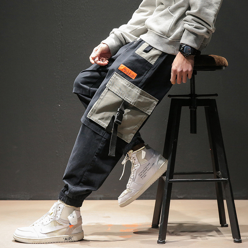 Japanese fashion casual overalls men's spring new multi-pocket Harlan loose large size sport strap pants thumbnail