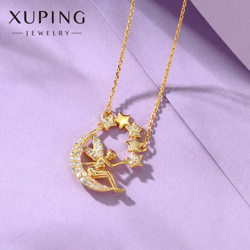 Xuping Jewelry Fairy Angel Pendant, European and American necklace, 24K gold plated synthetic cubic zirconia necklace for women details Picture